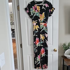 Zara Black Floral Print Jumpsuit with Pink Accents